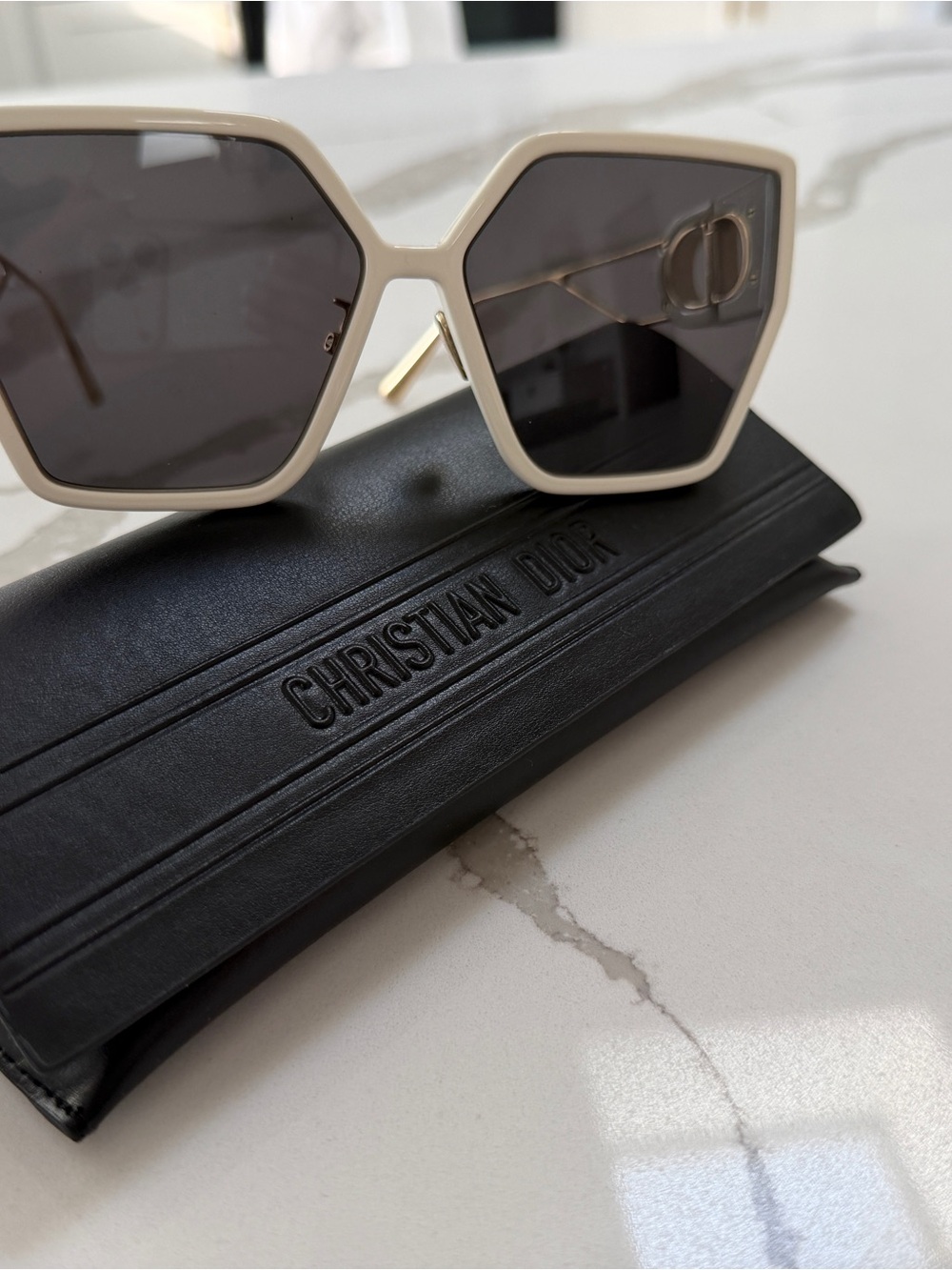 Dior White Oversized Hexagonal Sunglasses with Dark Lenses - Picture 2 of 5